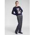 Rabe - 57-113615 Donker blauwe pull met centraal ecru hondje.